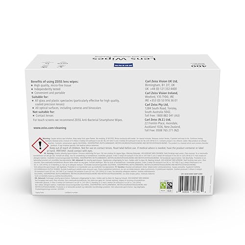 ZEISS Lens Wipes – 200 Ct, Individually Packed for Glasses & Cameras