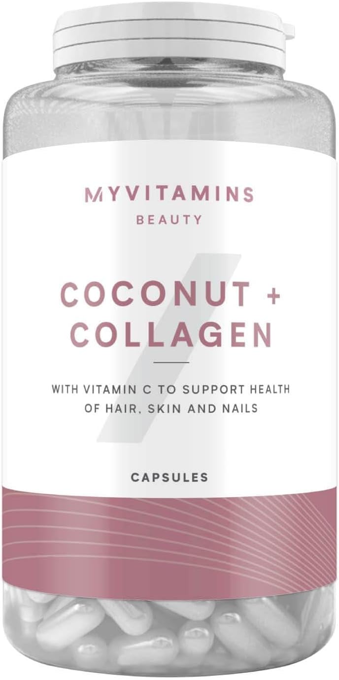 Myvitamins Coconut & Collagen Capsules | Marine Collagen, Coconut Oil & Vitamin C for Skin Hydration, Hair Health & Anti-Ageing Support | 180 Capsules | High-Strength Beauty Supplement
