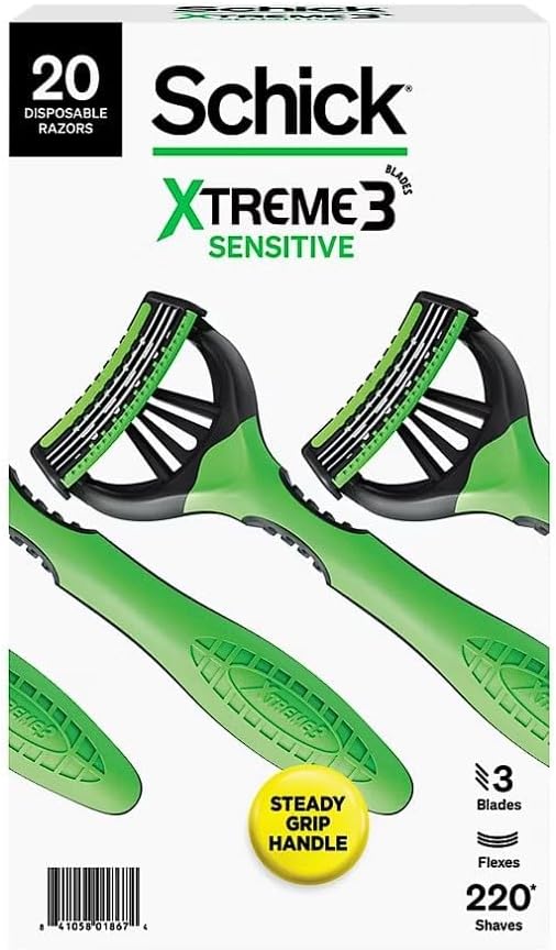 Schick Xtreme 3 Sensitive Disposable Razors with Aloe for Men, 20 ct., Green