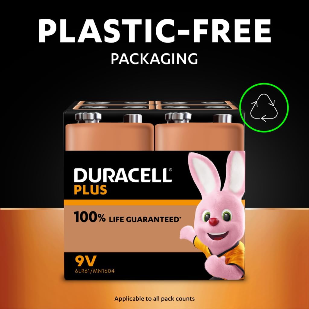 8 x Duracell 9V plus (2 blister packs of 4 batteries) 8 batteries (6LR61/MN1604)