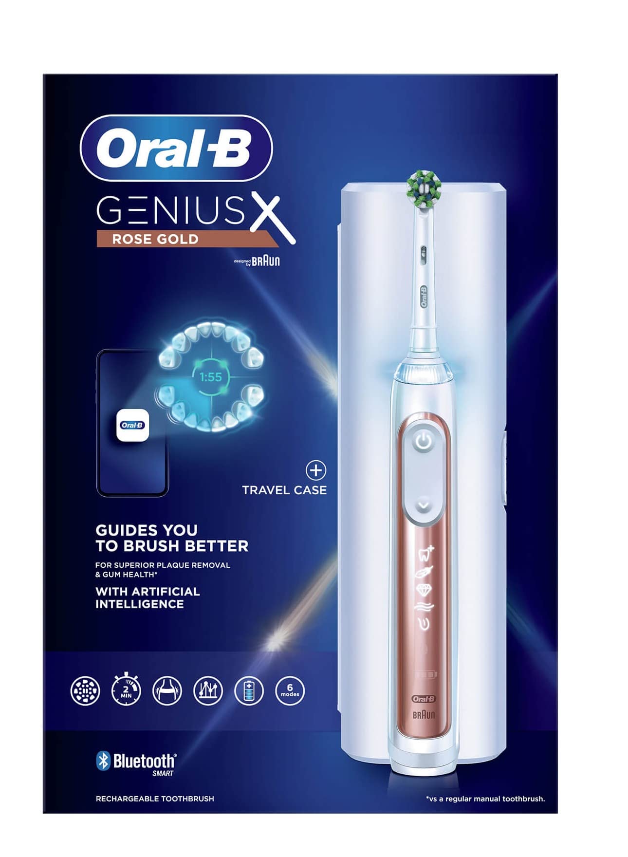Oral-B Genius X AI Electric Toothbrush – Rose Gold, 6 Modes + Travel Case