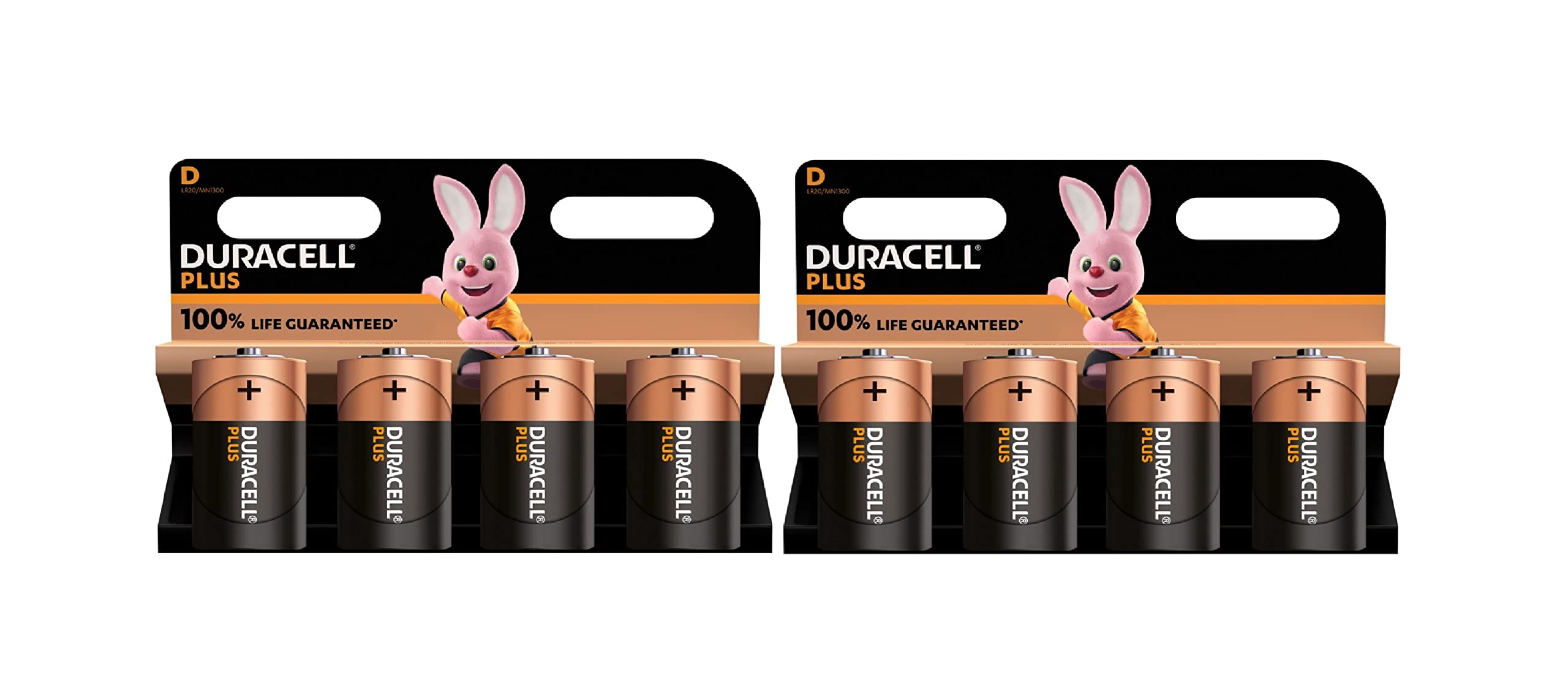 8X Duracell D Plus LR20 MN1300 Alkaline (2 Blister Packs of 4 Batteries) 8 Batteries