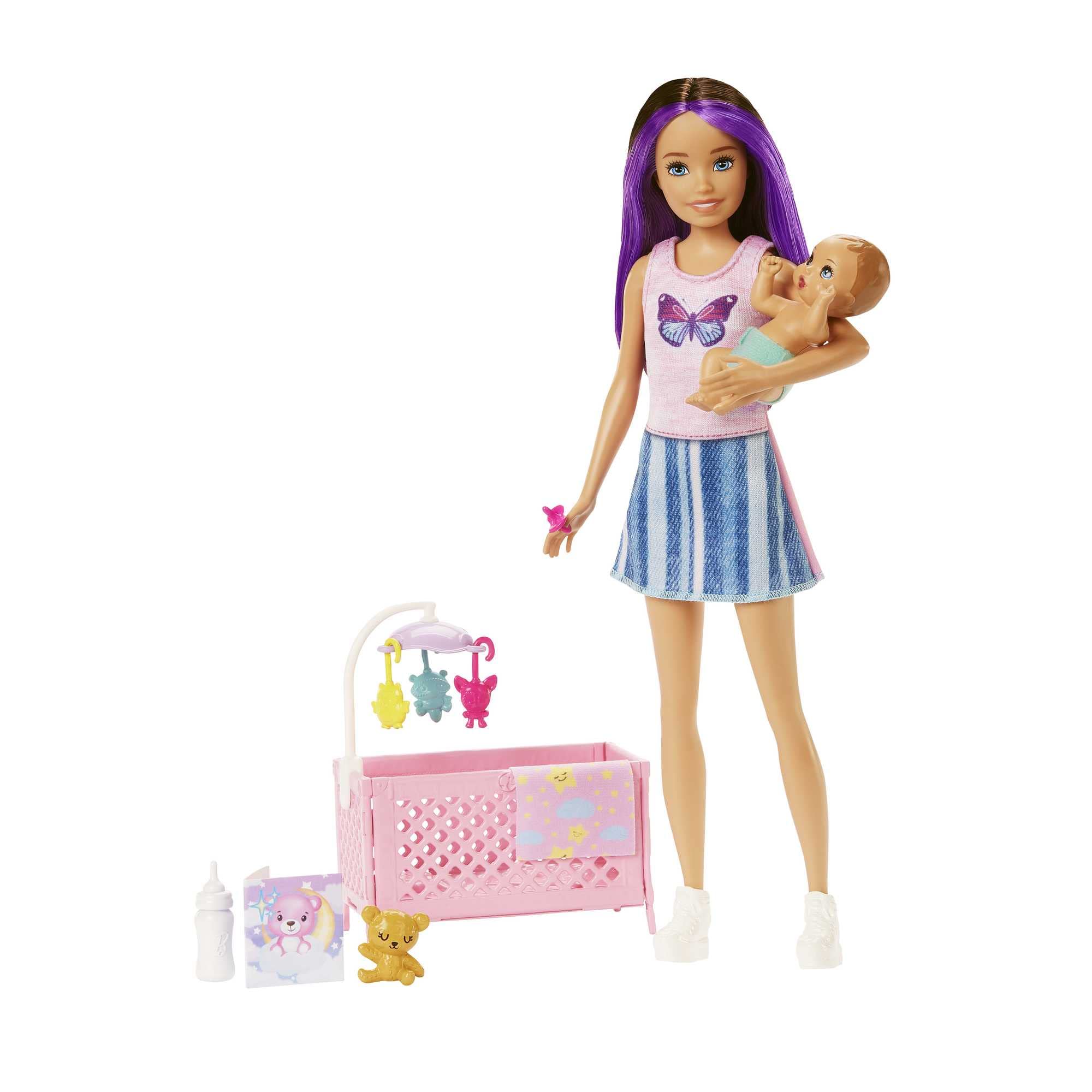 Barbie Skipper Babysitters Inc Crib Toy Playset with Skipper Doll, Baby Doll with Sleepy Eyes, Furniture & Accessories, HJY33