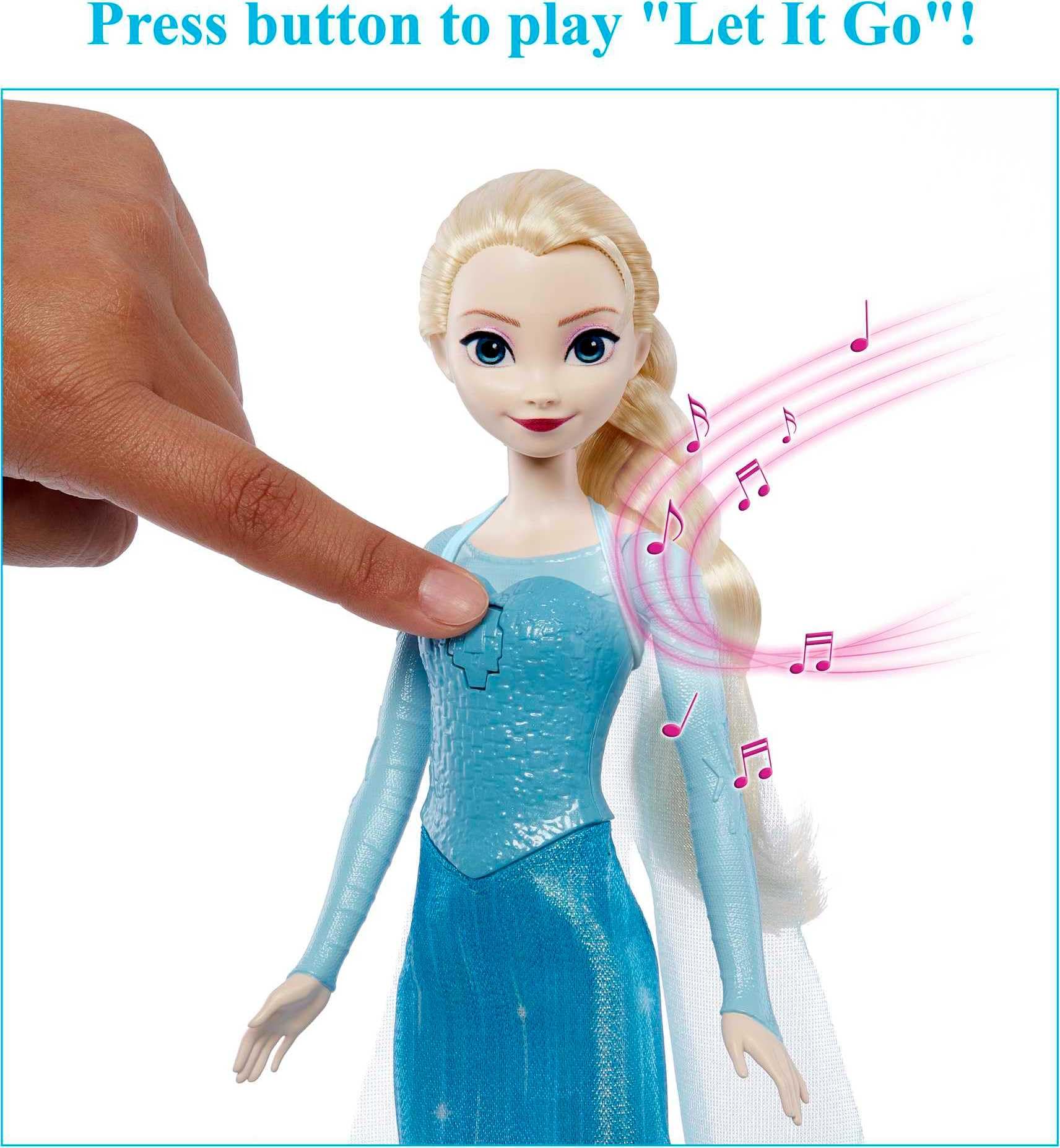Disney Frozen Singing Elsa Doll, Frozen Elsa in Signature Clothing, Collectible Fashion Doll, Poseable Doll with Button that Sings "Let It Go" Song, Toys for Ages 3 and Up, English Version, HLW55