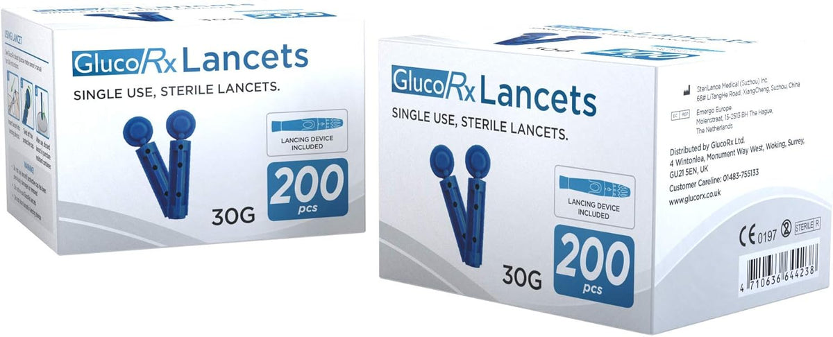 GlucoRx Sterile Lancets (30g), 200 Pack