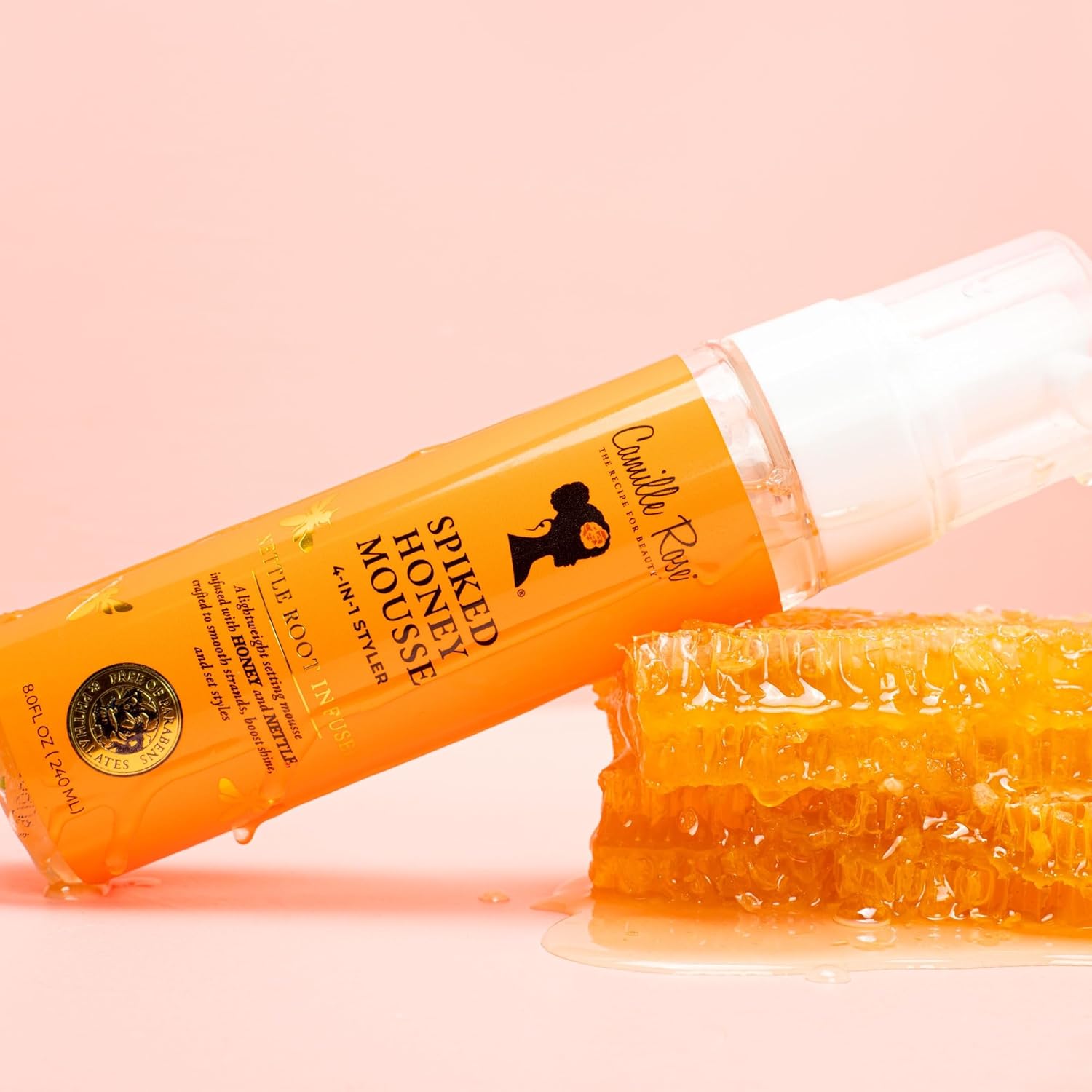 Camille Rose Spiked Honey Mousse 4-in-1 Hair Styler to Define Curls and Hold Styles Into Place while Nourishing and Adding Shine | With Honey and Nettle Root