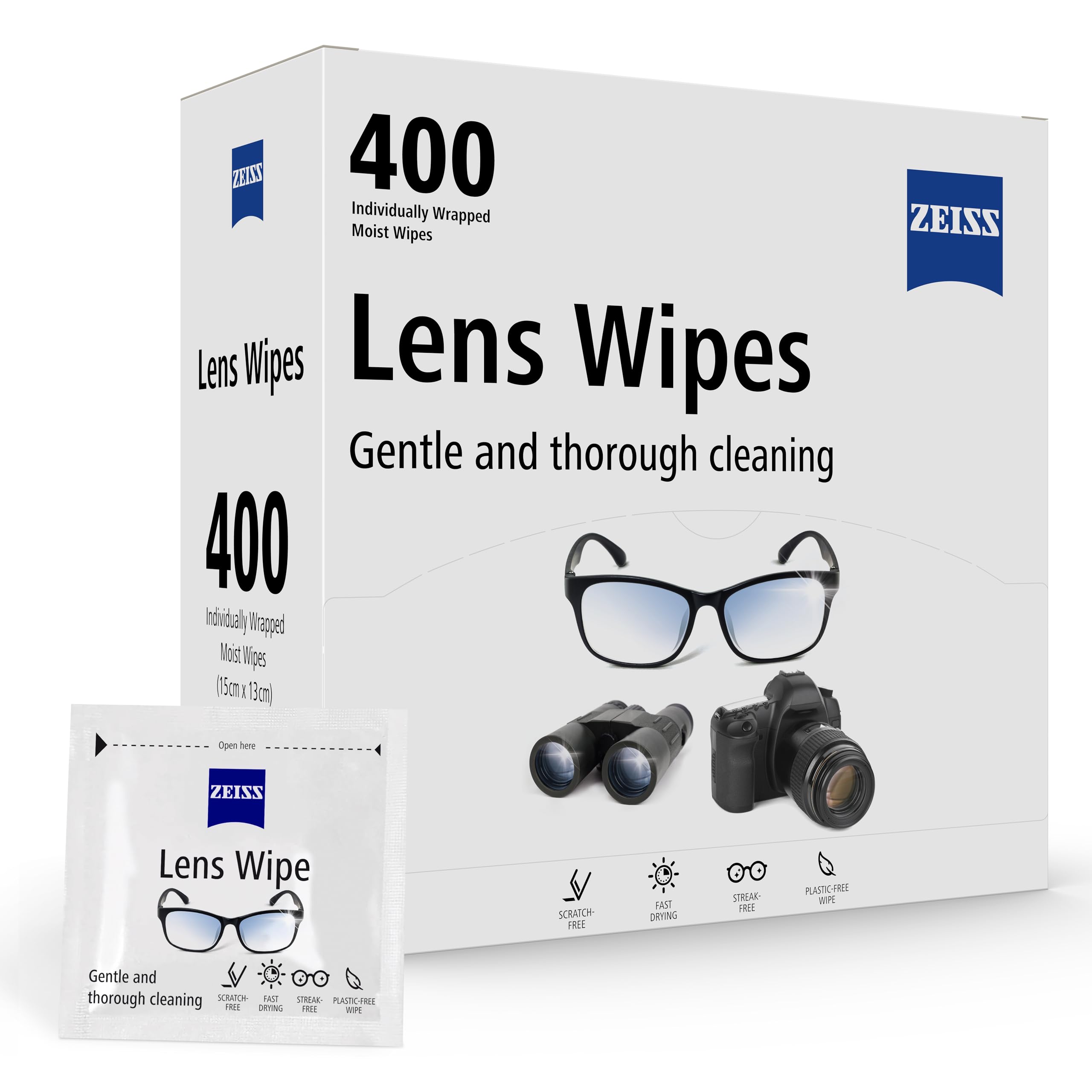 ZEISS Lens Wipes – 200 Ct, Individually Packed for Glasses & Cameras