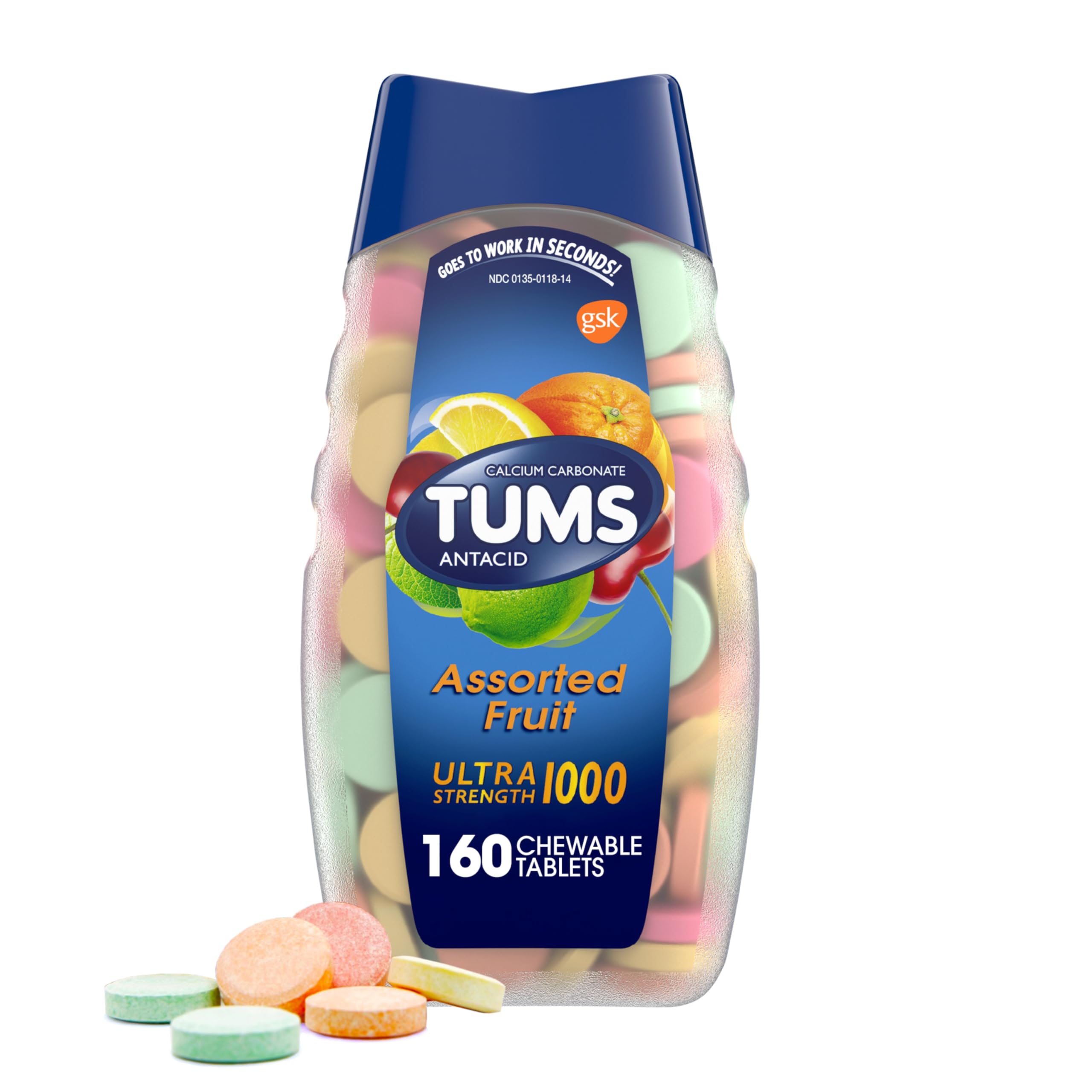TUMS Ultra Strength Antacid Tablets – Assorted Fruit, 160 Ct