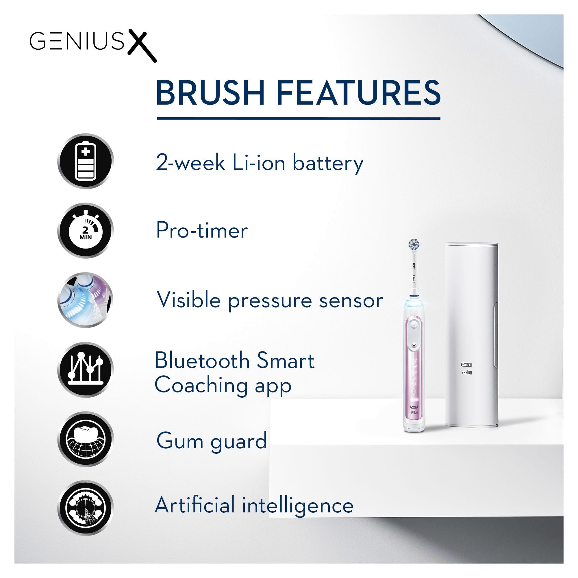 Oral-B Genius X AI Electric Toothbrush – Rose Gold, 6 Modes + Travel Case
