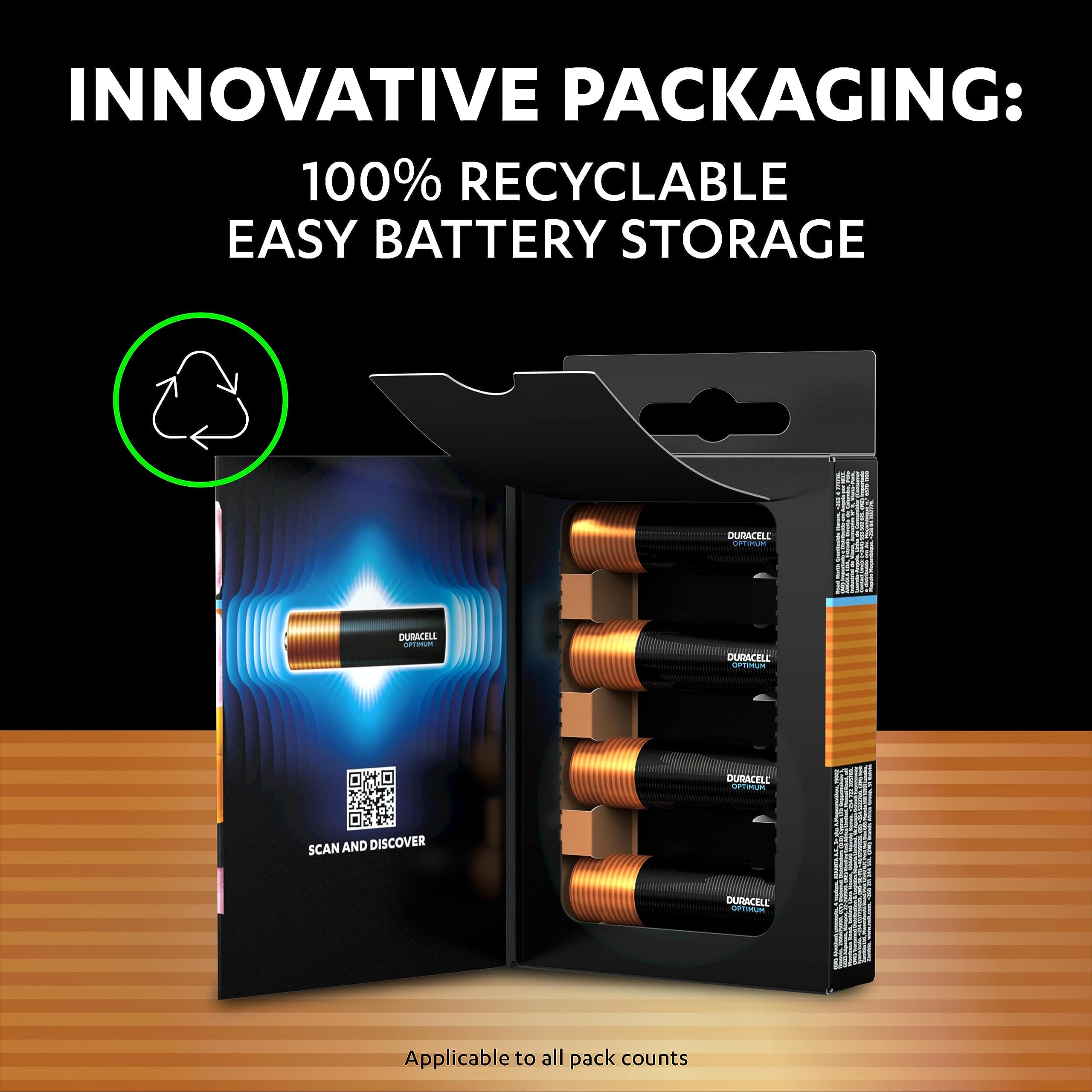 Duracell Optimum AA Batteries (12 Pack) - Alkaline Batteries 1.5V - Up To 200% Extra Life or Extra Power - Meets Demands Of Modern Devices - 100% Recyclable, 0% Plastic Packaging - LR6 MX1500