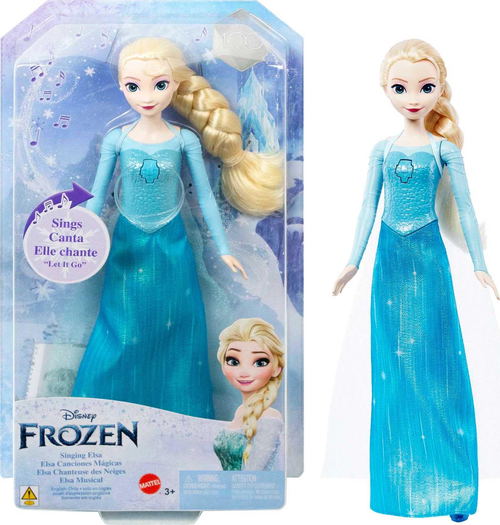 Disney Frozen Singing Elsa Doll, Frozen Elsa in Signature Clothing, Collectible Fashion Doll, Poseable Doll with Button that Sings "Let It Go" Song, Toys for Ages 3 and Up, English Version, HLW55