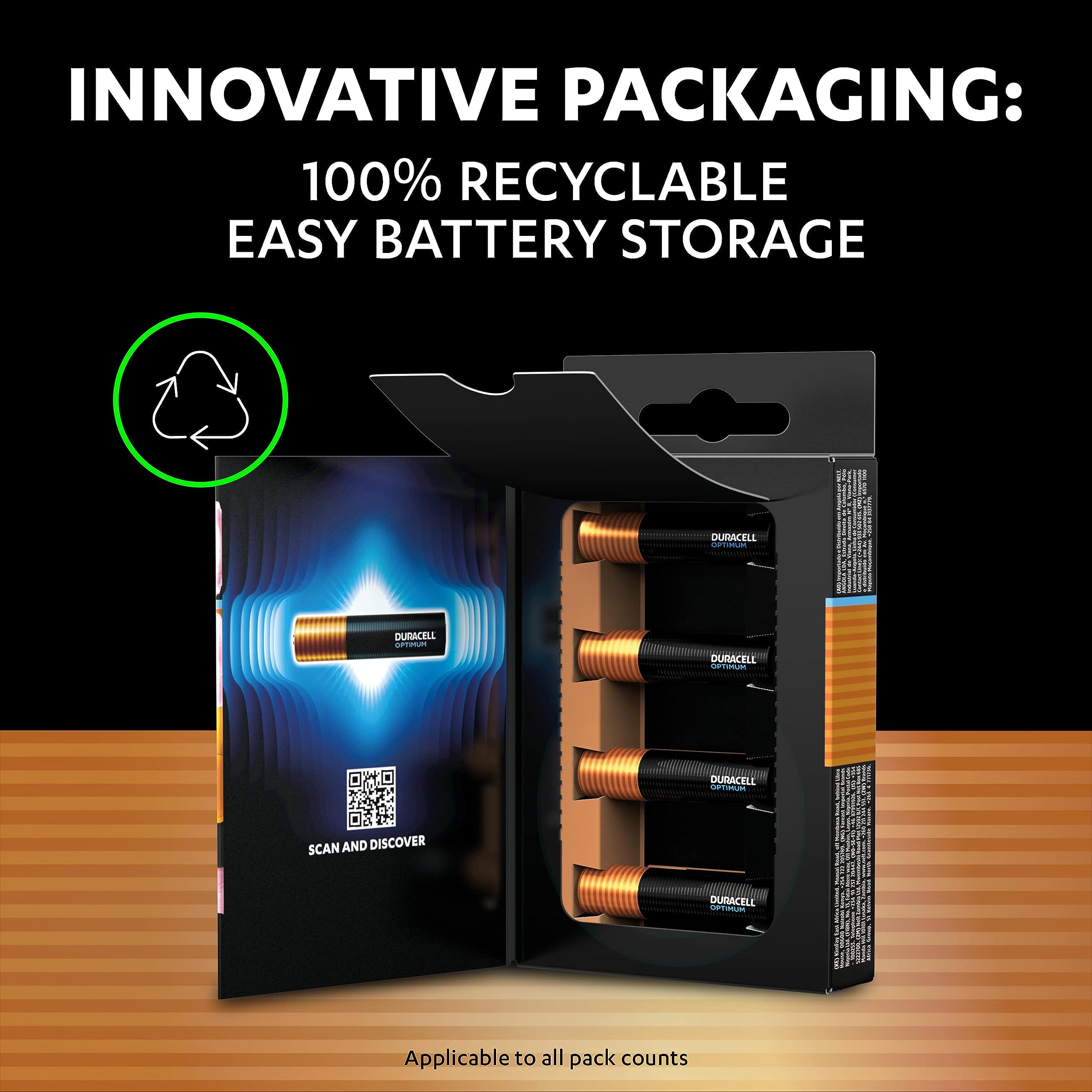 Duracell Optimum AA Batteries (12 Pack) - Alkaline Batteries 1.5V - Up To 200% Extra Life or Extra Power - Meets Demands Of Modern Devices - 100% Recyclable, 0% Plastic Packaging - LR6 MX1500