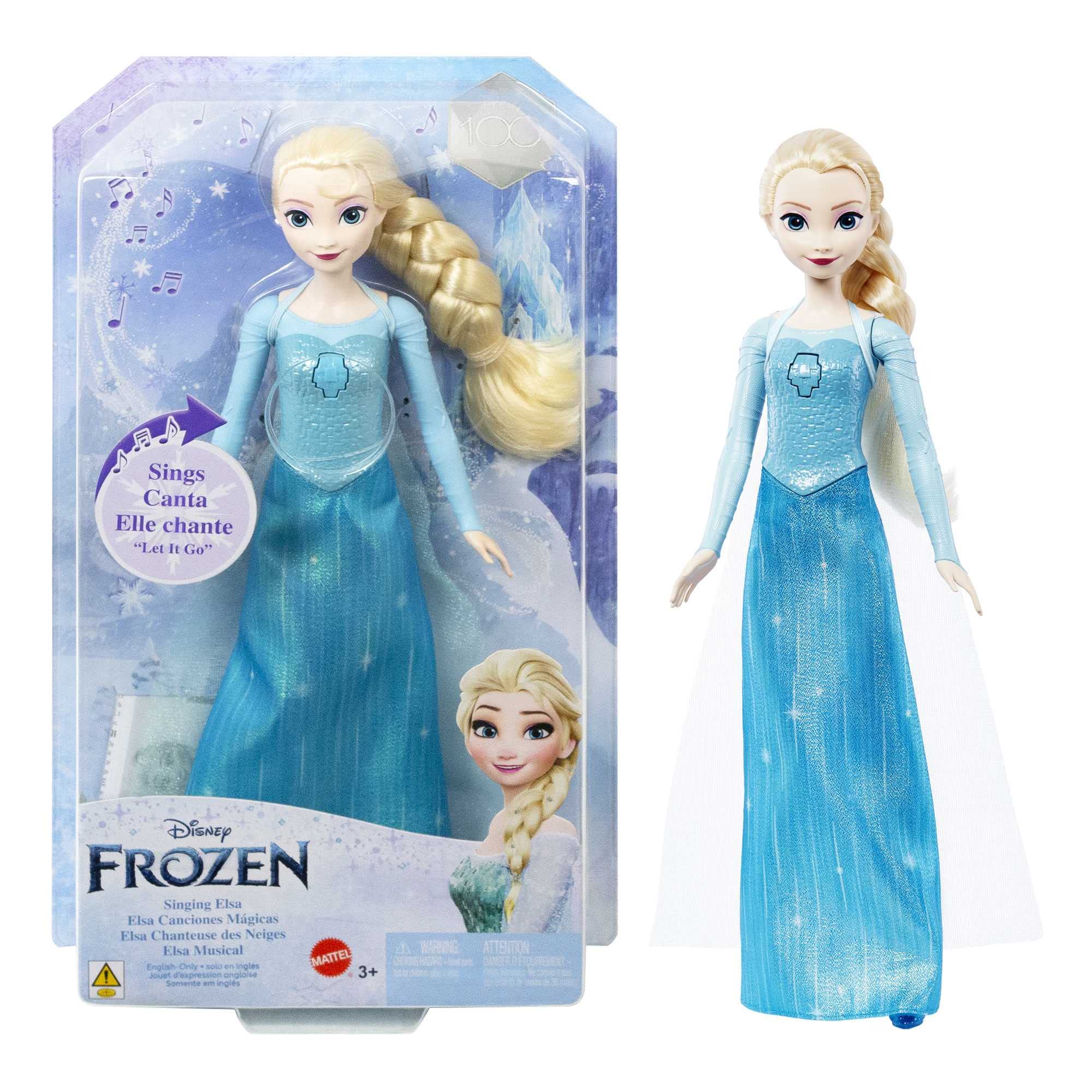 Disney Frozen Singing Elsa Doll, Frozen Elsa in Signature Clothing, Collectible Fashion Doll, Poseable Doll with Button that Sings "Let It Go" Song, Toys for Ages 3 and Up, English Version, HLW55
