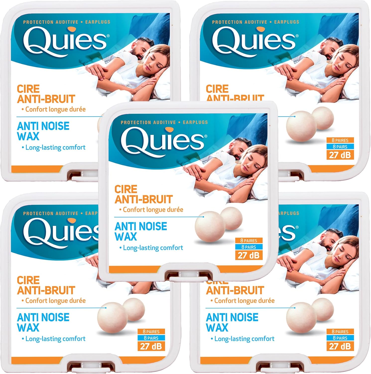 5 x Quies Wax Ear Plugs 8 Pairs Five packs - Super Deal by Quies