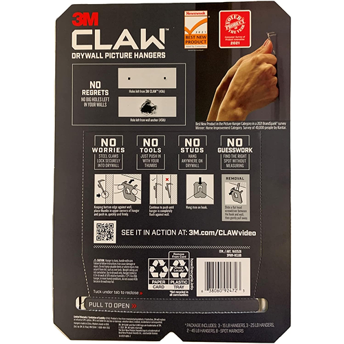 3M Claw Drywall Picture Hangers, 8 Hangers